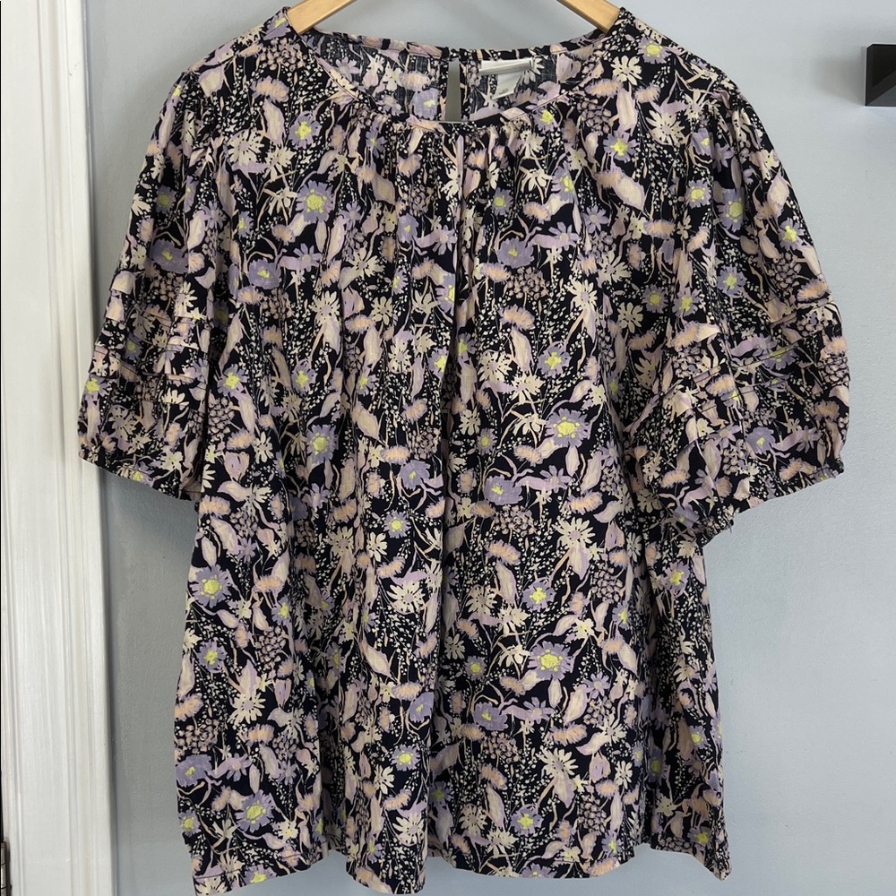Ava & Viv Blue and Cream  Babydoll Floral Lightweight Blouse Sz 2X